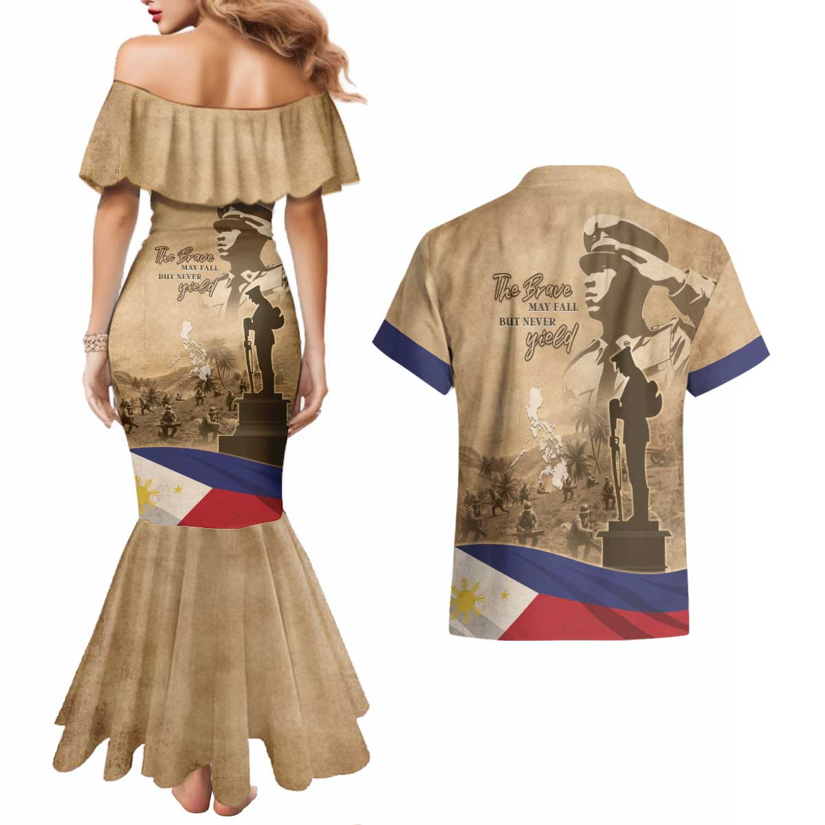 Philippines Memorial Day Couples Matching Mermaid Dress and Hawaiian Shirt Honor The Fallen