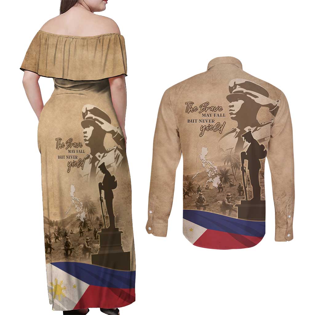 Philippines Memorial Day Couples Matching Off Shoulder Maxi Dress and Long Sleeve Button Shirt Honor The Fallen