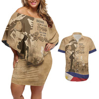 Philippines Memorial Day Couples Matching Off Shoulder Short Dress and Hawaiian Shirt Honor The Fallen
