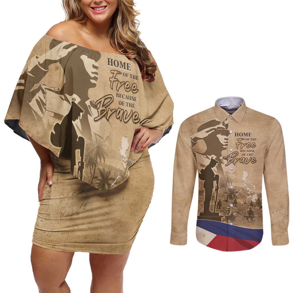Philippines Memorial Day Couples Matching Off Shoulder Short Dress and Long Sleeve Button Shirt Honor The Fallen