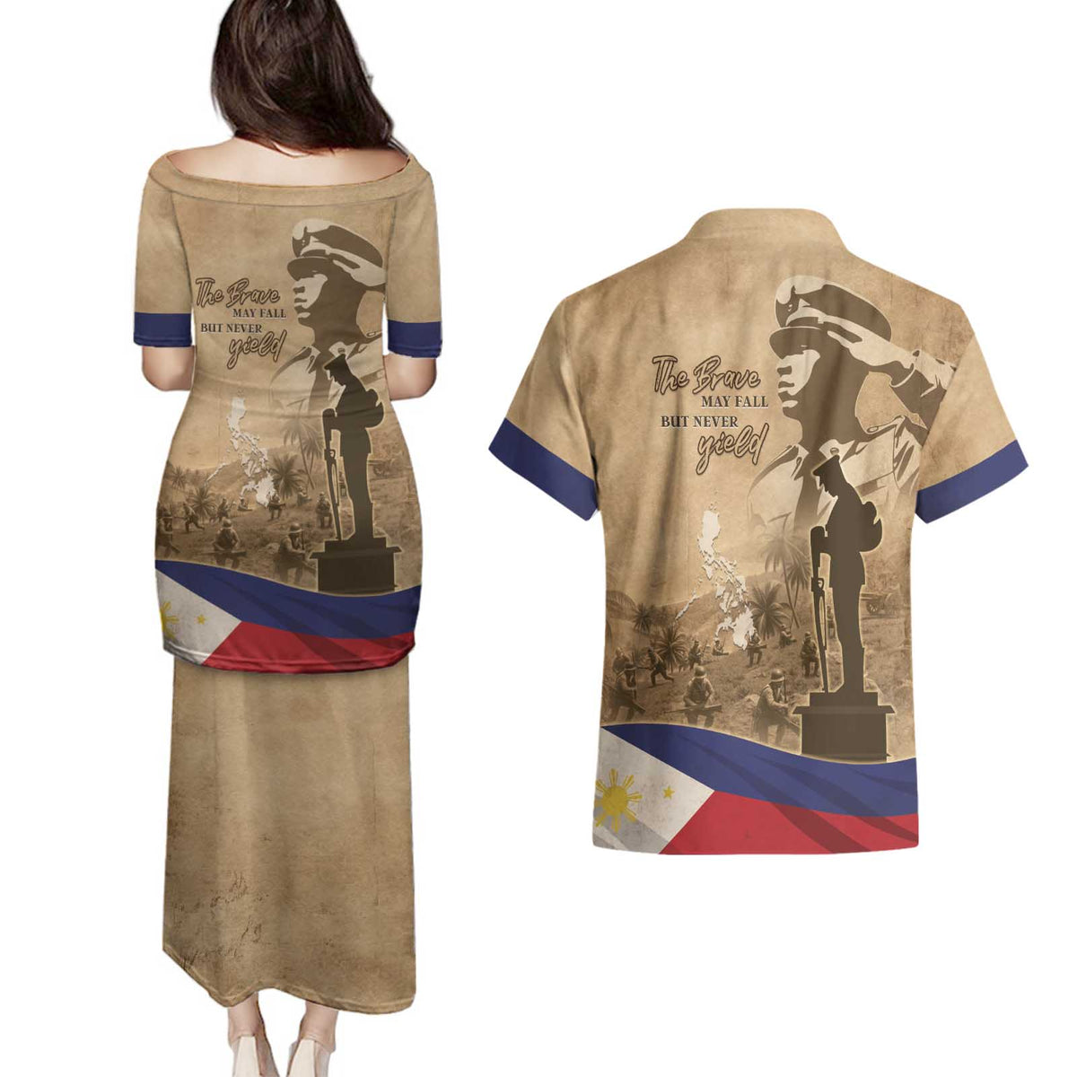 Philippines Memorial Day Couples Matching Puletasi and Hawaiian Shirt Honor The Fallen