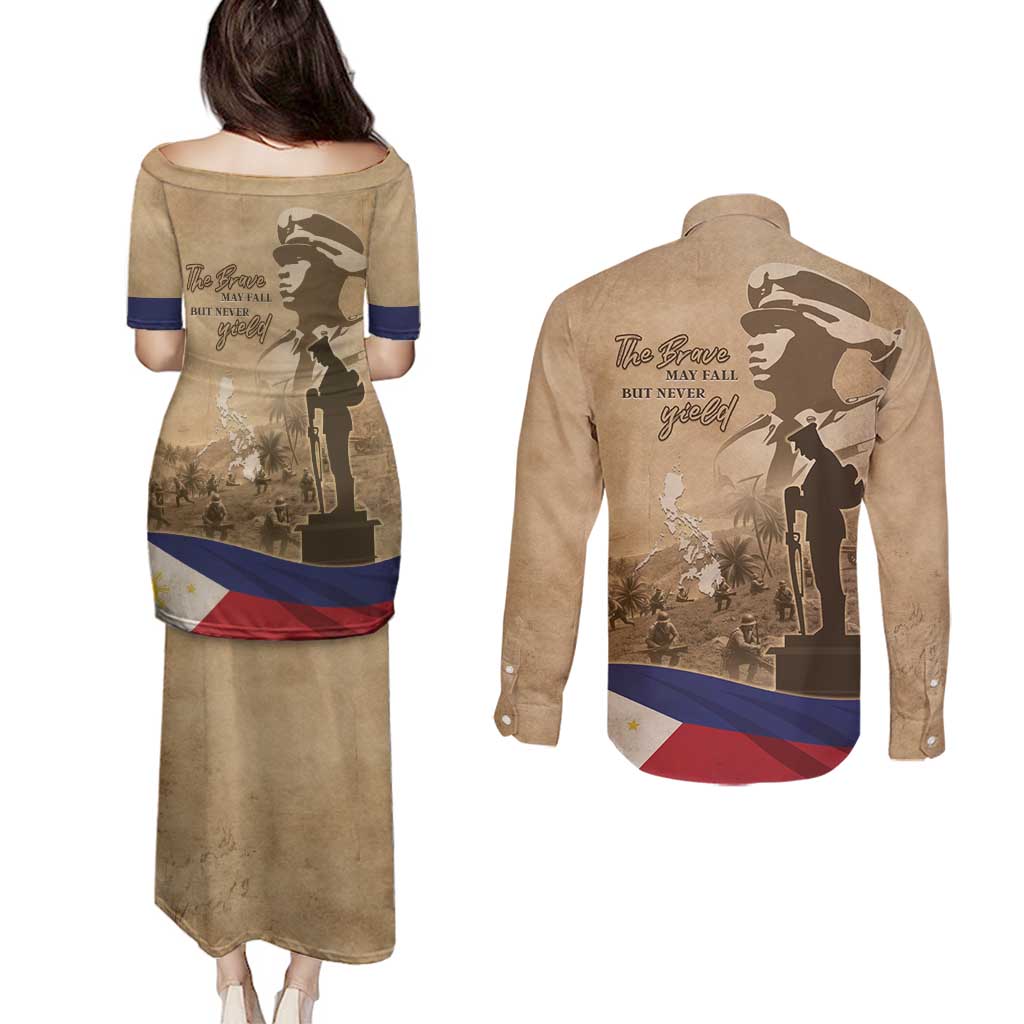 Philippines Memorial Day Couples Matching Puletasi and Long Sleeve Button Shirt Honor The Fallen
