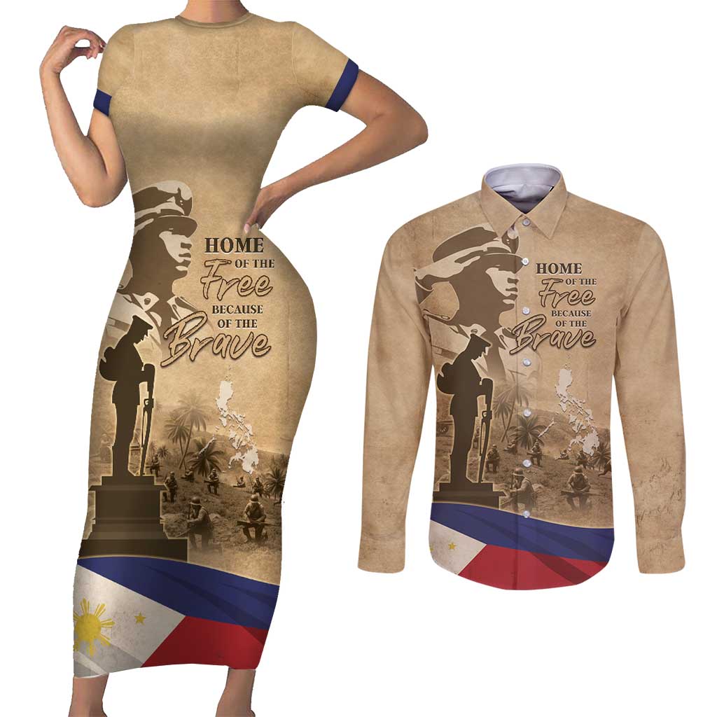 Philippines Memorial Day Couples Matching Short Sleeve Bodycon Dress and Long Sleeve Button Shirt Honor The Fallen