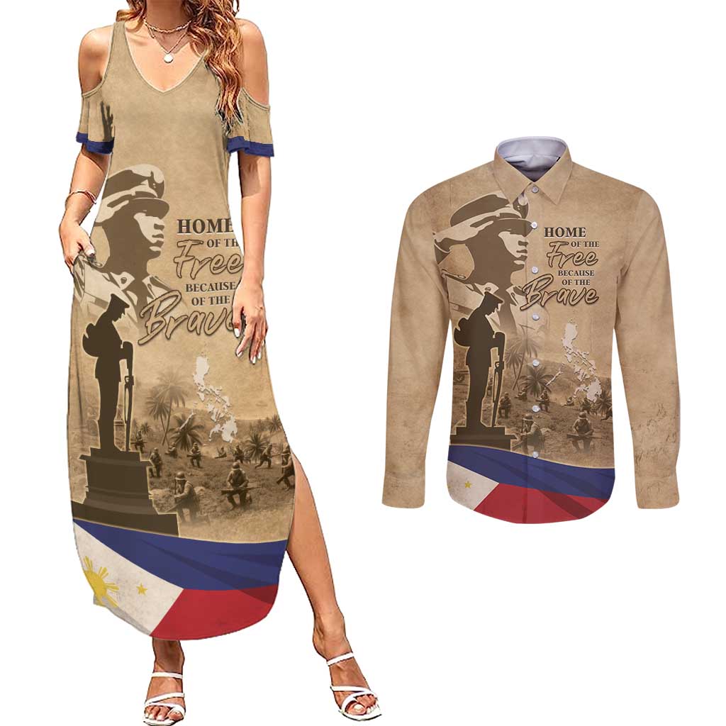 Philippines Memorial Day Couples Matching Summer Maxi Dress and Long Sleeve Button Shirt Honor The Fallen