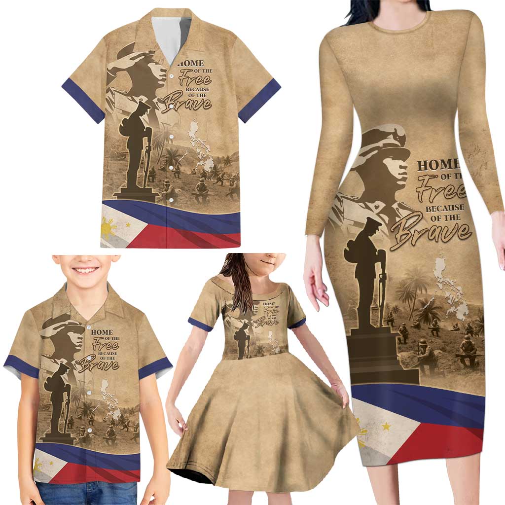Philippines Memorial Day Family Matching Long Sleeve Bodycon Dress and Hawaiian Shirt Honor The Fallen