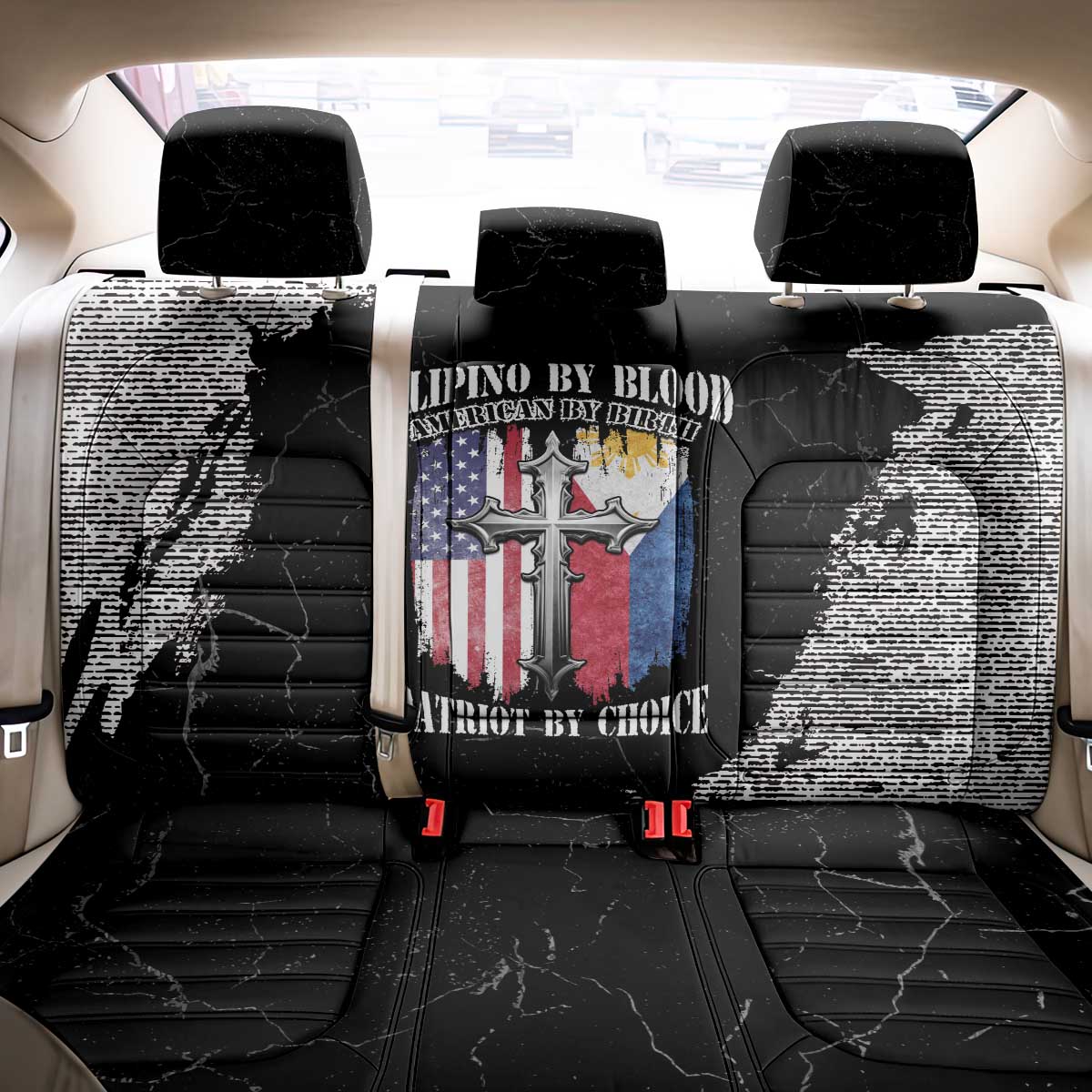 Philippines And USA Back Car Seat Cover Grunge Style