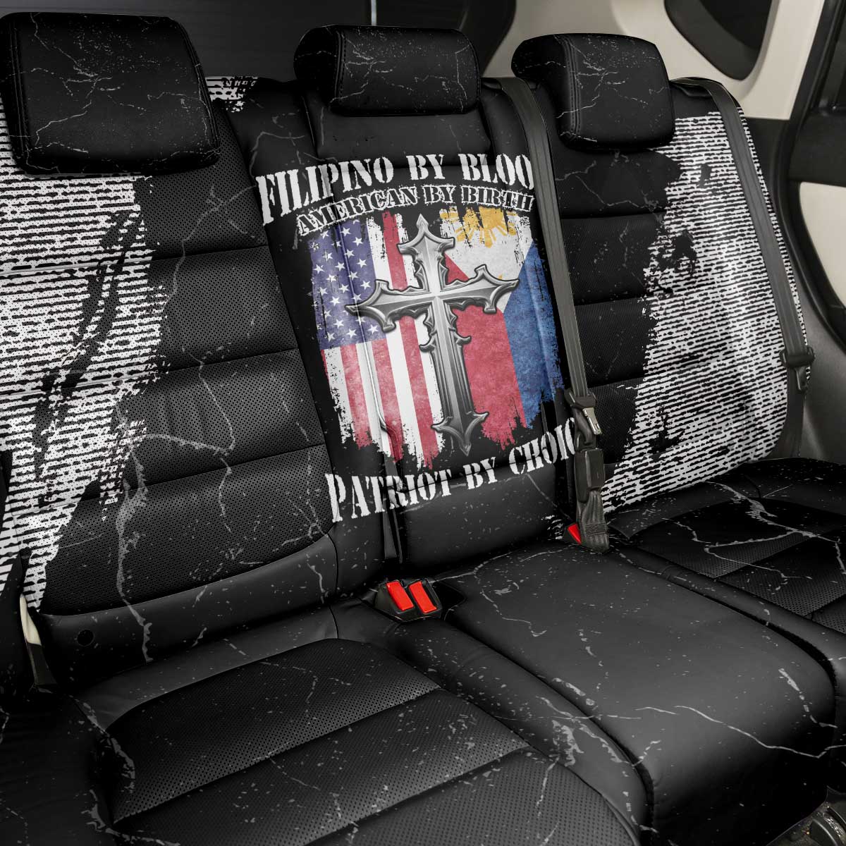 Philippines And USA Back Car Seat Cover Grunge Style