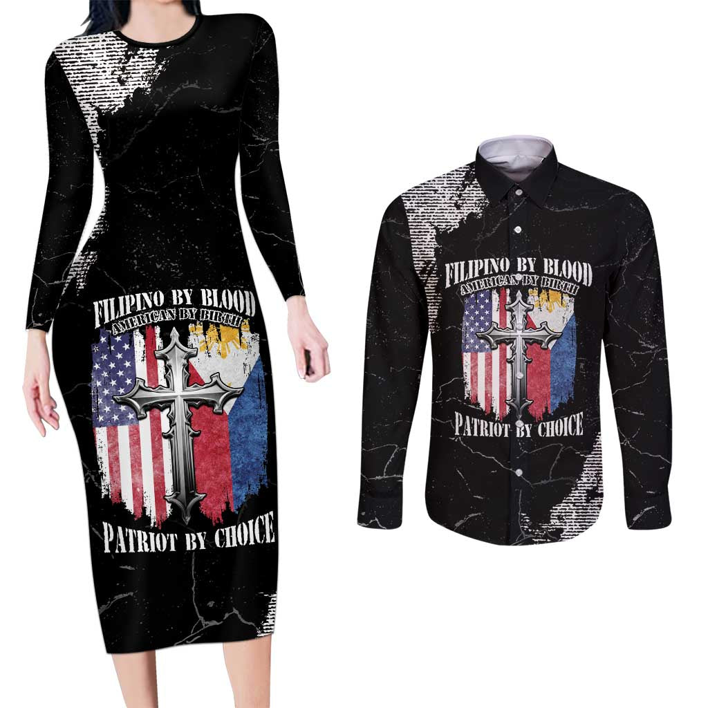 Personalized Philippines And USA Couples Matching Long Sleeve Bodycon Dress and Long Sleeve Button Shirt Grunge Style