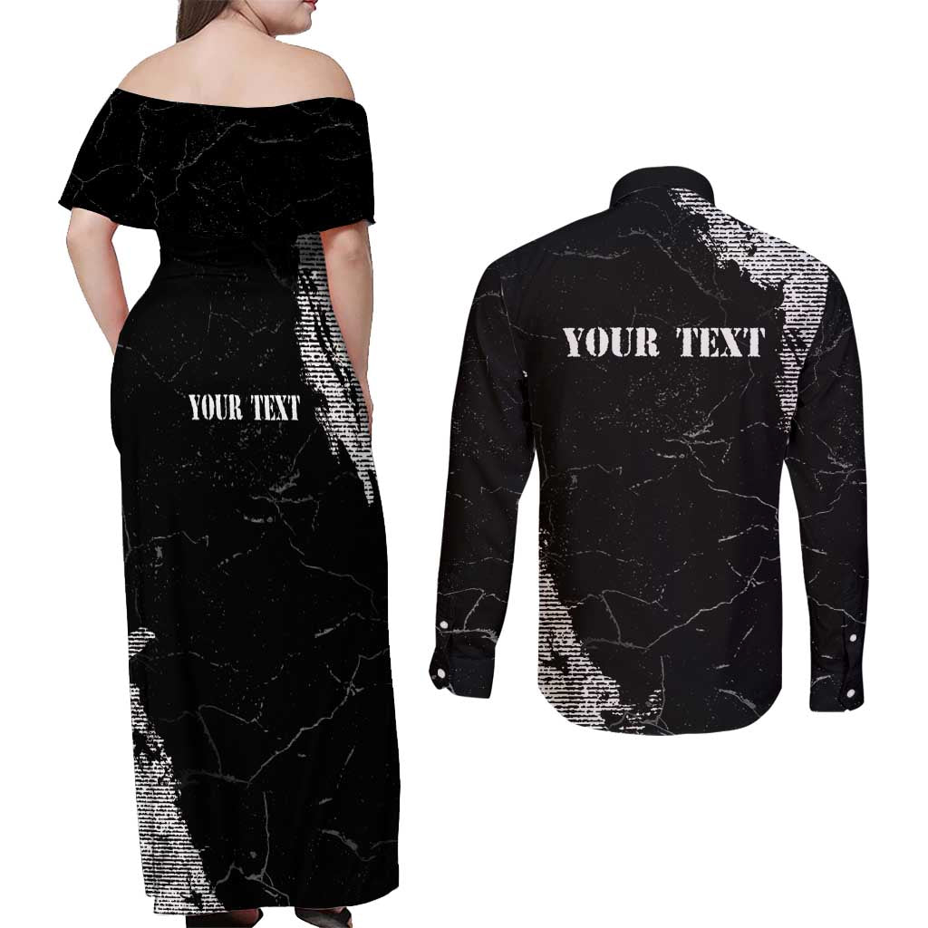 Personalized Philippines And USA Couples Matching Off Shoulder Maxi Dress and Long Sleeve Button Shirt Grunge Style