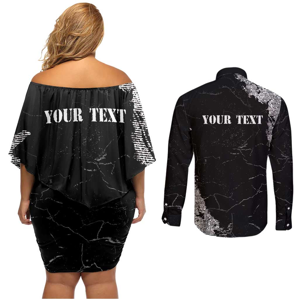 Personalized Philippines And USA Couples Matching Off Shoulder Short Dress and Long Sleeve Button Shirt Grunge Style