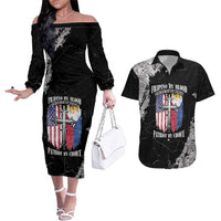 Personalized Philippines And USA Couples Matching Off The Shoulder Long Sleeve Dress and Hawaiian Shirt Grunge Style