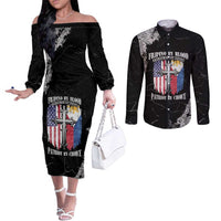 Personalized Philippines And USA Couples Matching Off The Shoulder Long Sleeve Dress and Long Sleeve Button Shirt Grunge Style