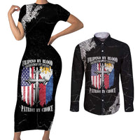 Personalized Philippines And USA Couples Matching Short Sleeve Bodycon Dress and Long Sleeve Button Shirt Grunge Style
