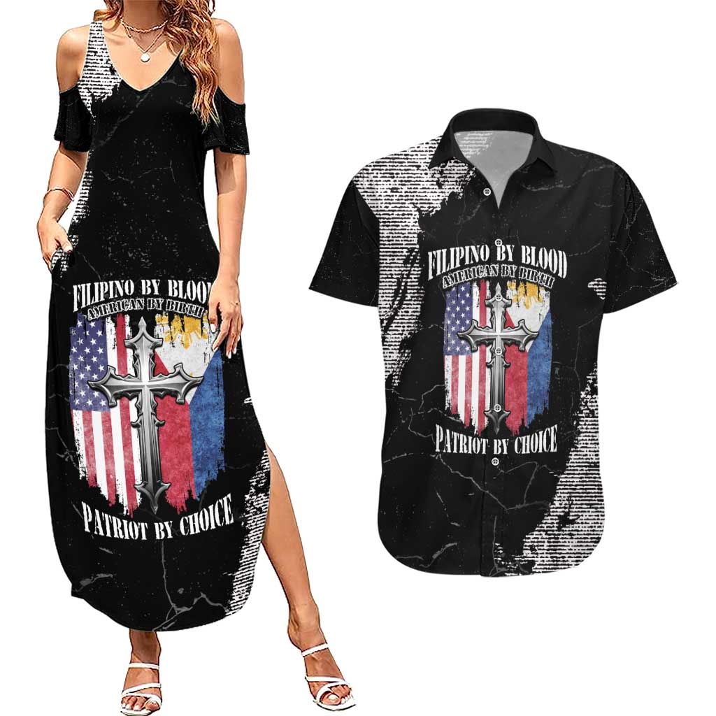Personalized Philippines And USA Couples Matching Summer Maxi Dress and Hawaiian Shirt Grunge Style