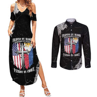 Personalized Philippines And USA Couples Matching Summer Maxi Dress and Long Sleeve Button Shirt Grunge Style