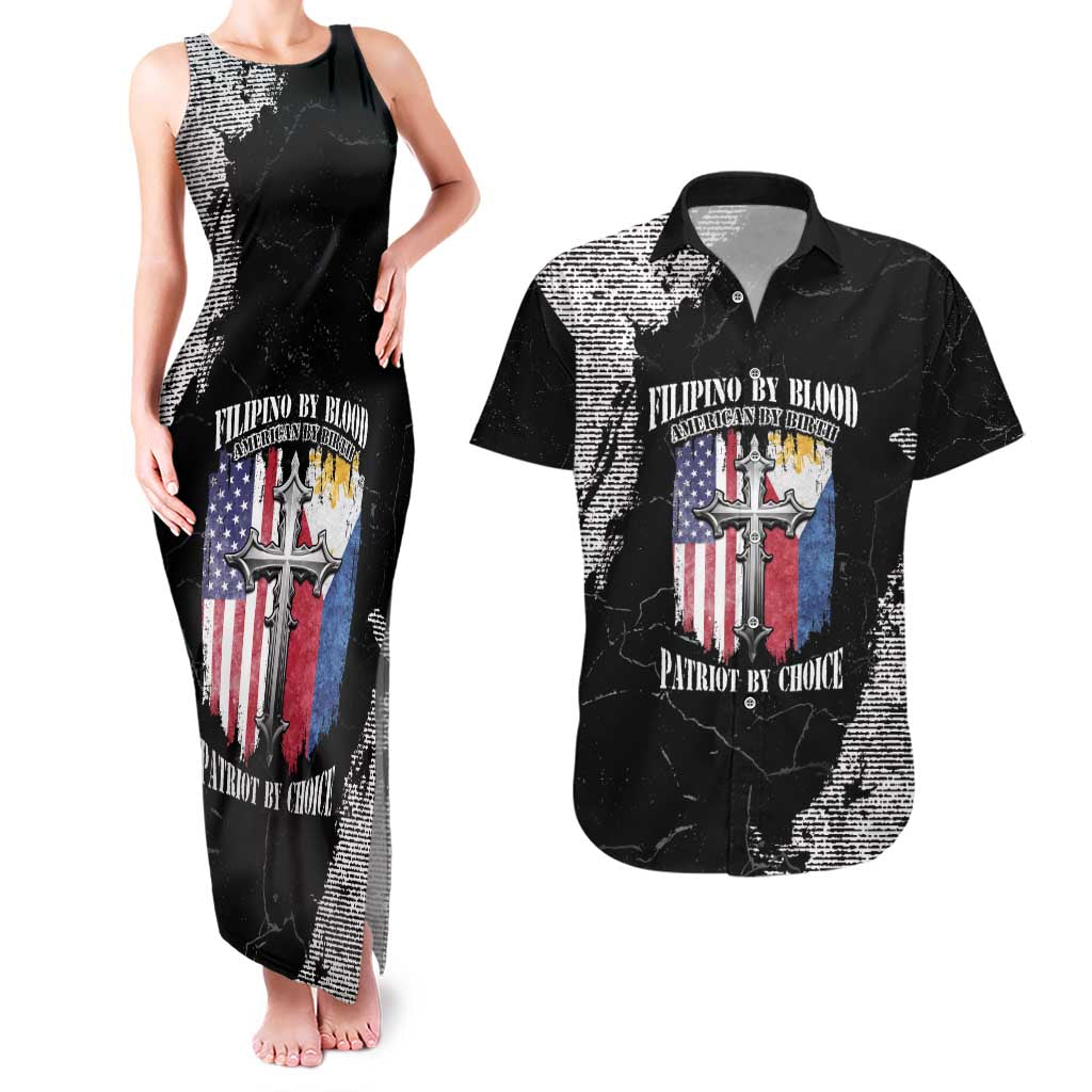 Personalized Philippines And USA Couples Matching Tank Maxi Dress and Hawaiian Shirt Grunge Style