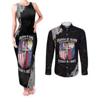 Personalized Philippines And USA Couples Matching Tank Maxi Dress and Long Sleeve Button Shirt Grunge Style