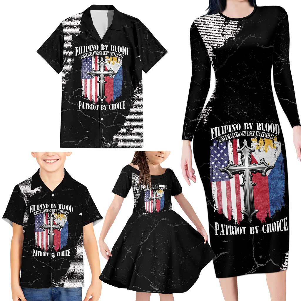 Personalized Philippines And USA Family Matching Long Sleeve Bodycon Dress and Hawaiian Shirt Grunge Style