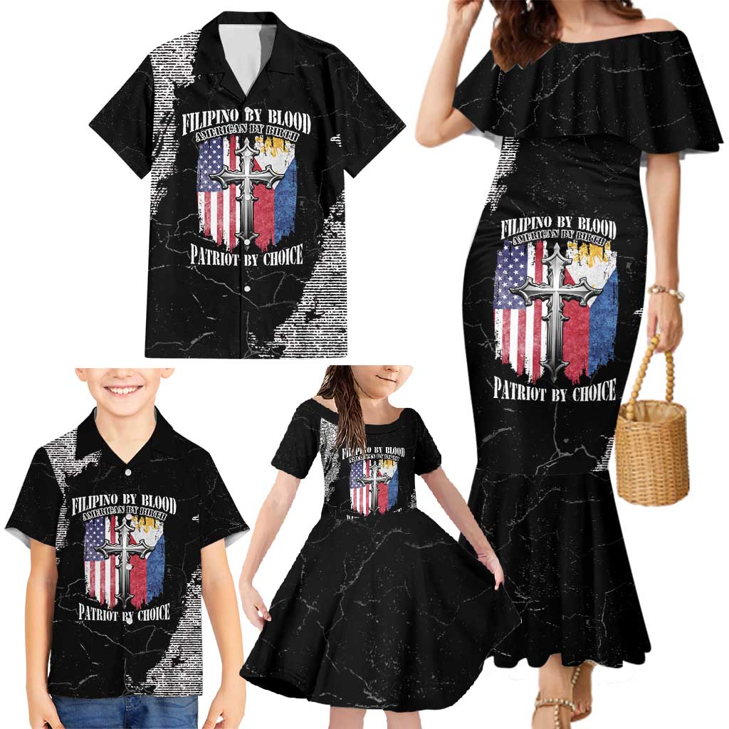 Personalized Philippines And USA Family Matching Mermaid Dress and Hawaiian Shirt Grunge Style