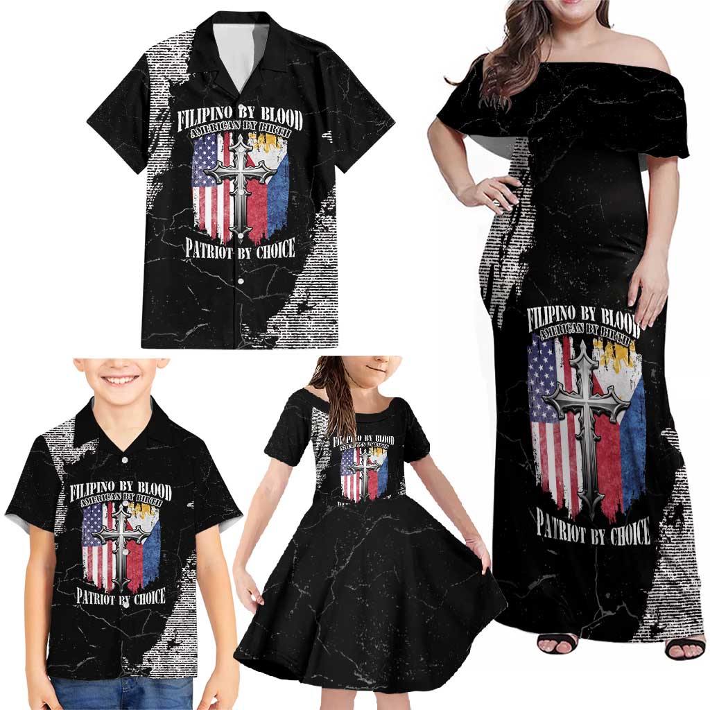 Personalized Philippines And USA Family Matching Off Shoulder Maxi Dress and Hawaiian Shirt Grunge Style