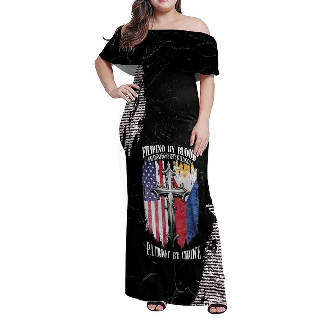 Personalized Philippines And USA Family Matching Off Shoulder Maxi Dress and Hawaiian Shirt Grunge Style
