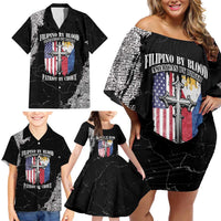 Personalized Philippines And USA Family Matching Off Shoulder Short Dress and Hawaiian Shirt Grunge Style