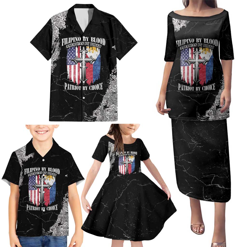 Personalized Philippines And USA Family Matching Puletasi and Hawaiian Shirt Grunge Style