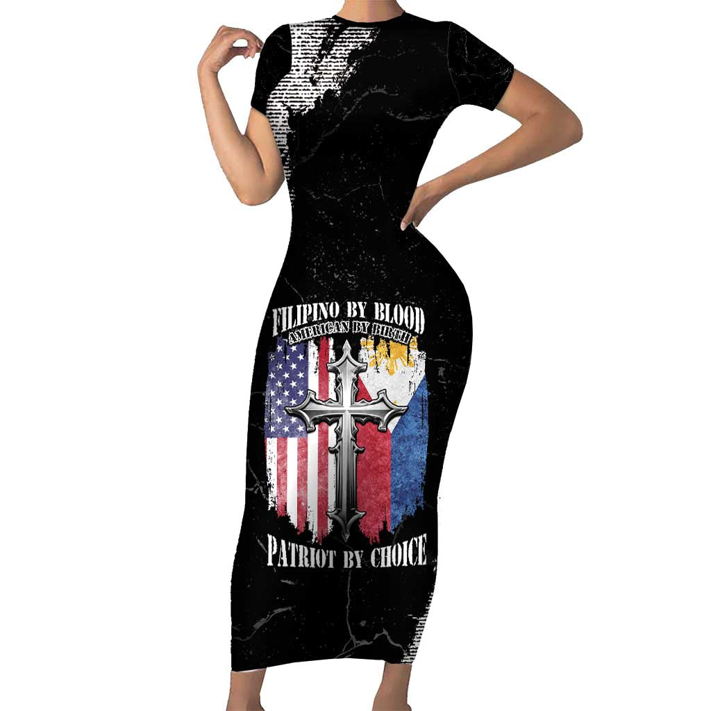 Personalized Philippines And USA Family Matching Short Sleeve Bodycon Dress and Hawaiian Shirt Grunge Style