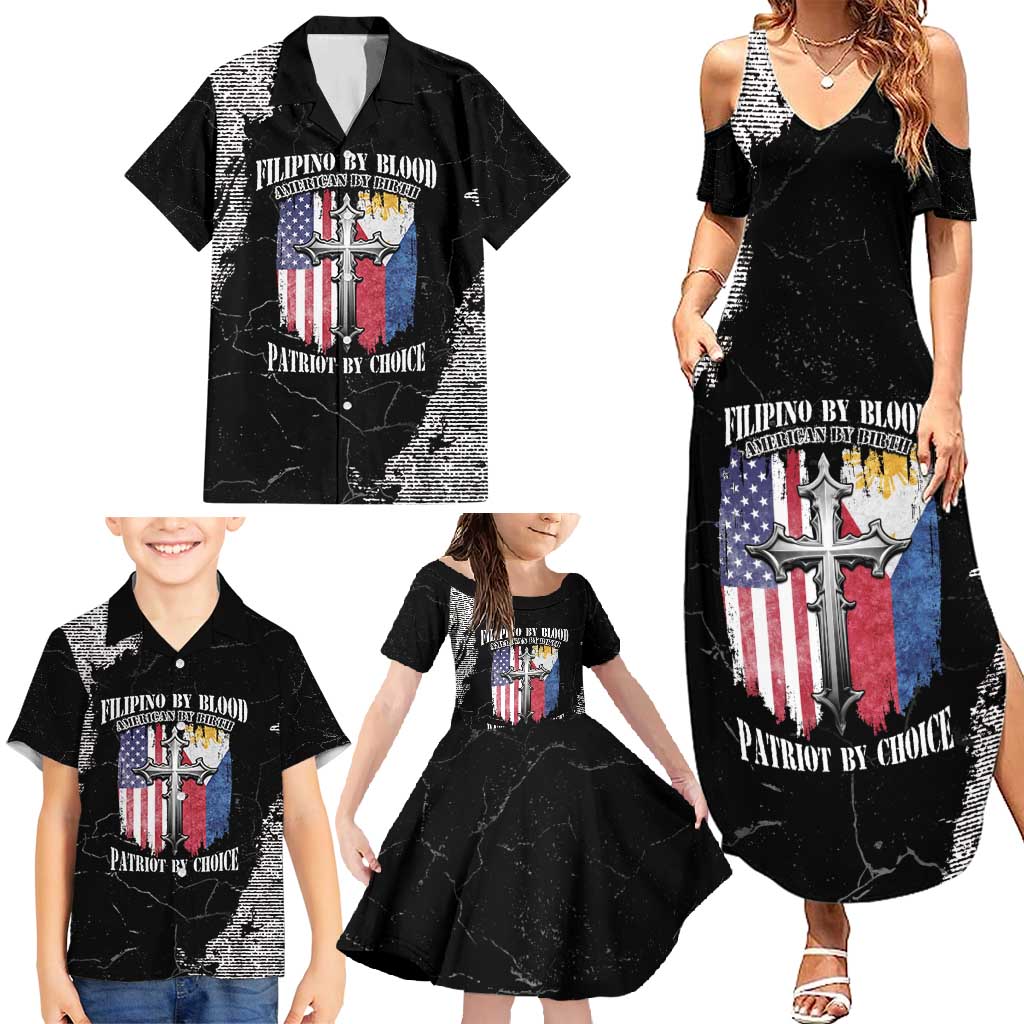 Personalized Philippines And USA Family Matching Summer Maxi Dress and Hawaiian Shirt Grunge Style