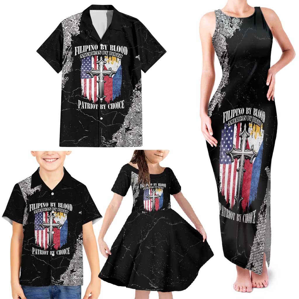 Personalized Philippines And USA Family Matching Tank Maxi Dress and Hawaiian Shirt Grunge Style