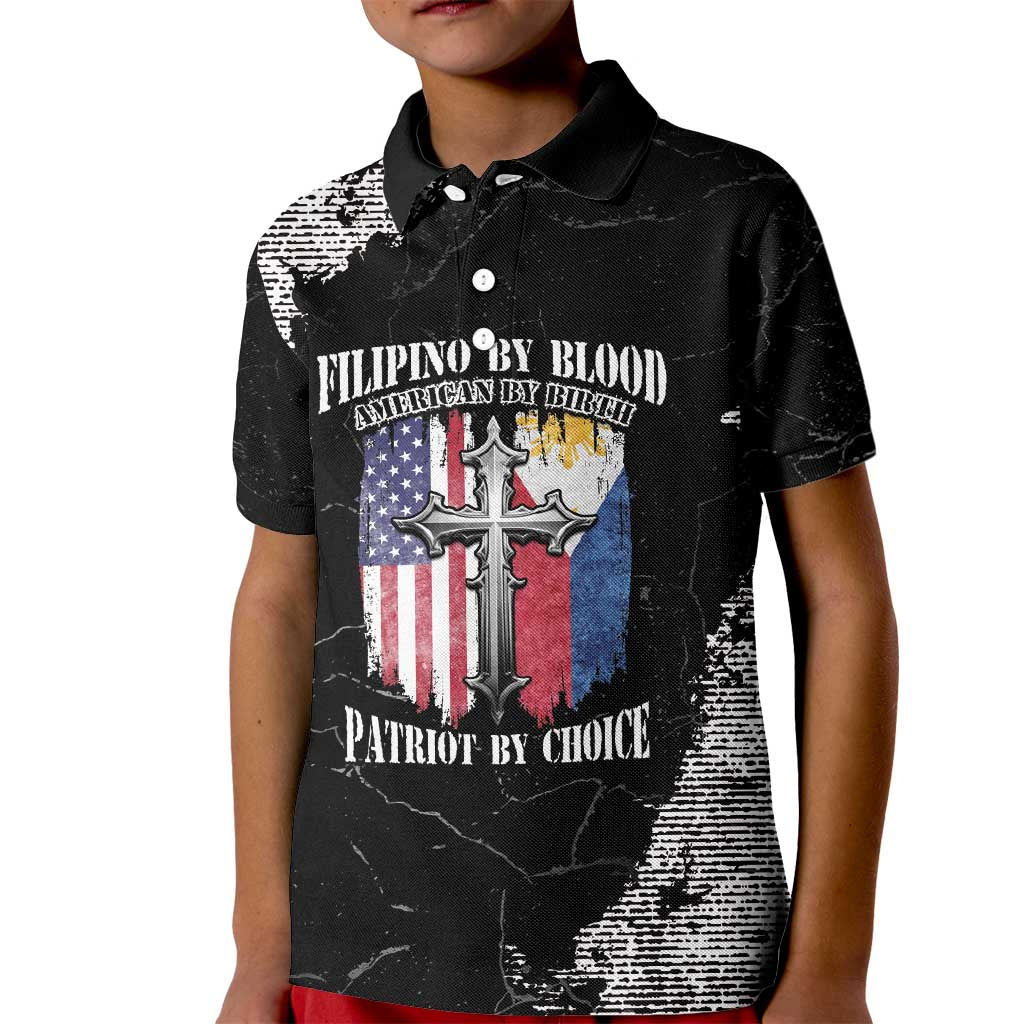 Personalized Philippines And USA Kid Polo Shirt Grunge Style