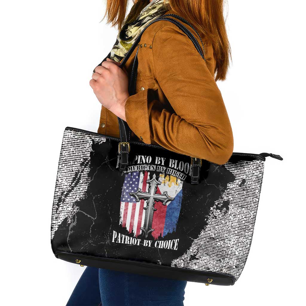 Philippines And USA Leather Tote Bag Grunge Style