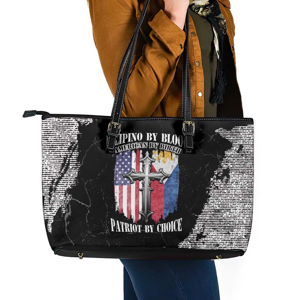 Philippines And USA Leather Tote Bag Grunge Style
