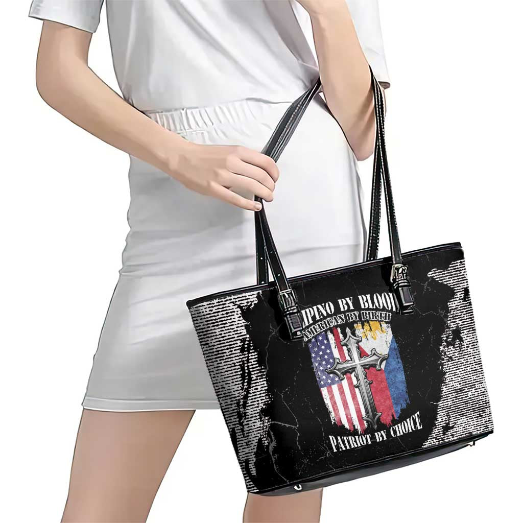 Philippines And USA Leather Tote Bag Grunge Style