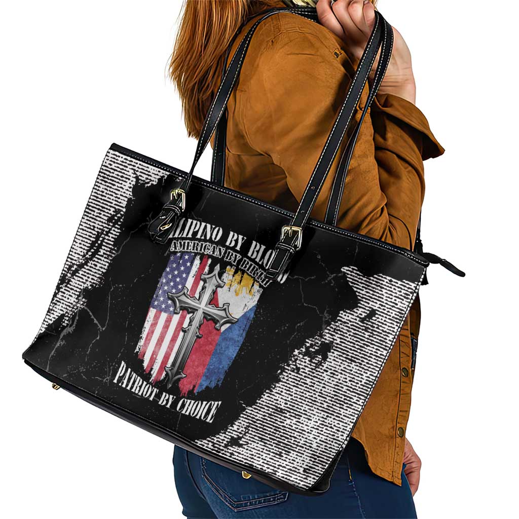 Philippines And USA Leather Tote Bag Grunge Style