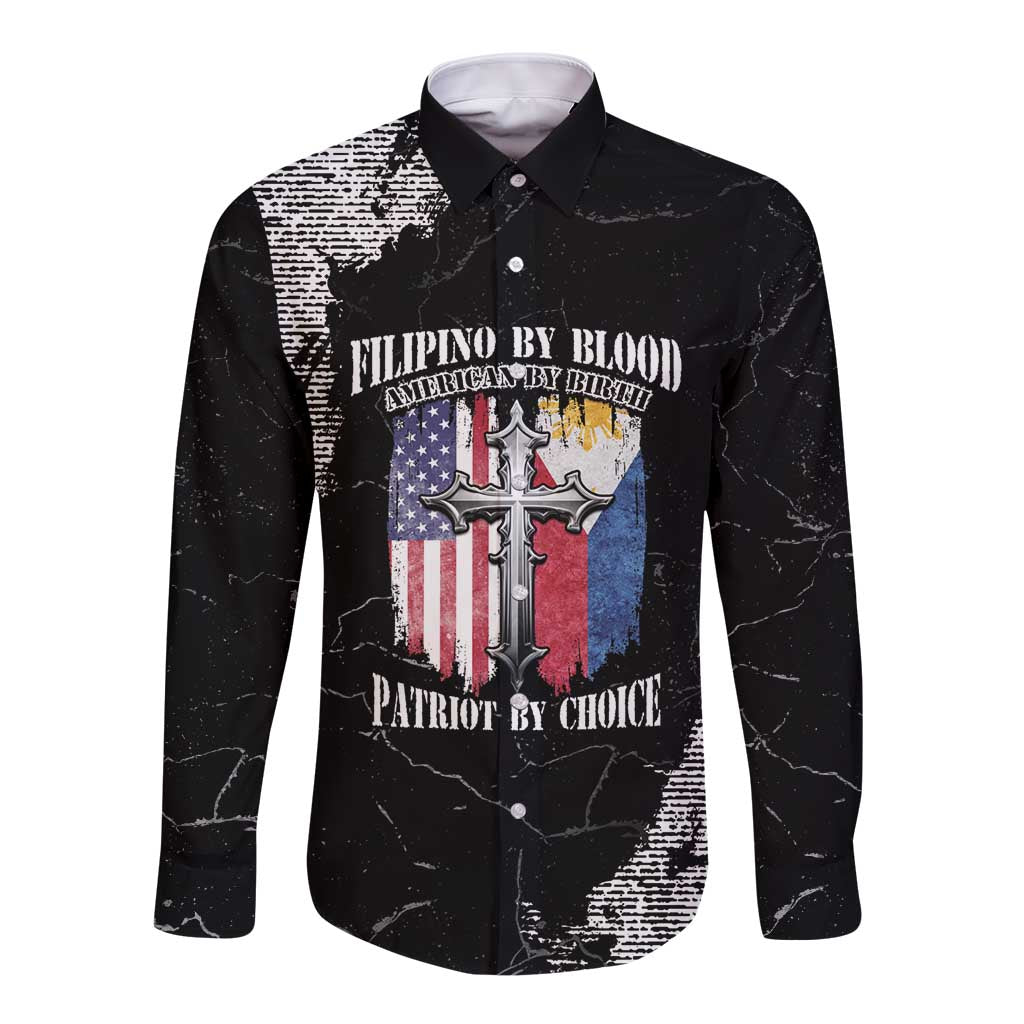 Personalized Philippines And USA Long Sleeve Button Shirt Grunge Style