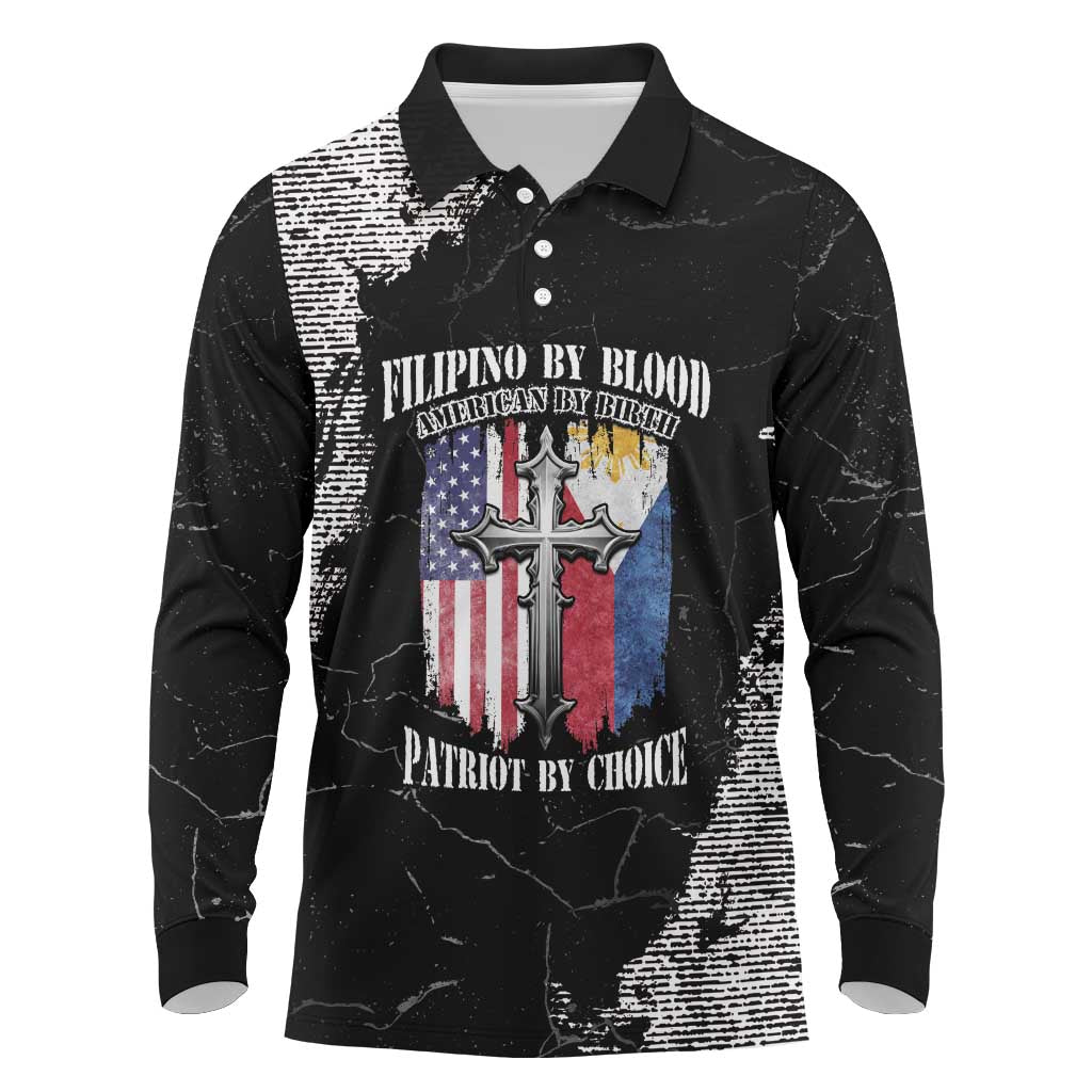 Personalized Philippines And USA Long Sleeve Polo Shirt Grunge Style