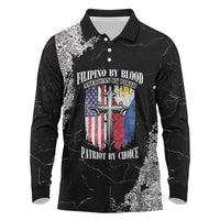 Personalized Philippines And USA Long Sleeve Polo Shirt Grunge Style