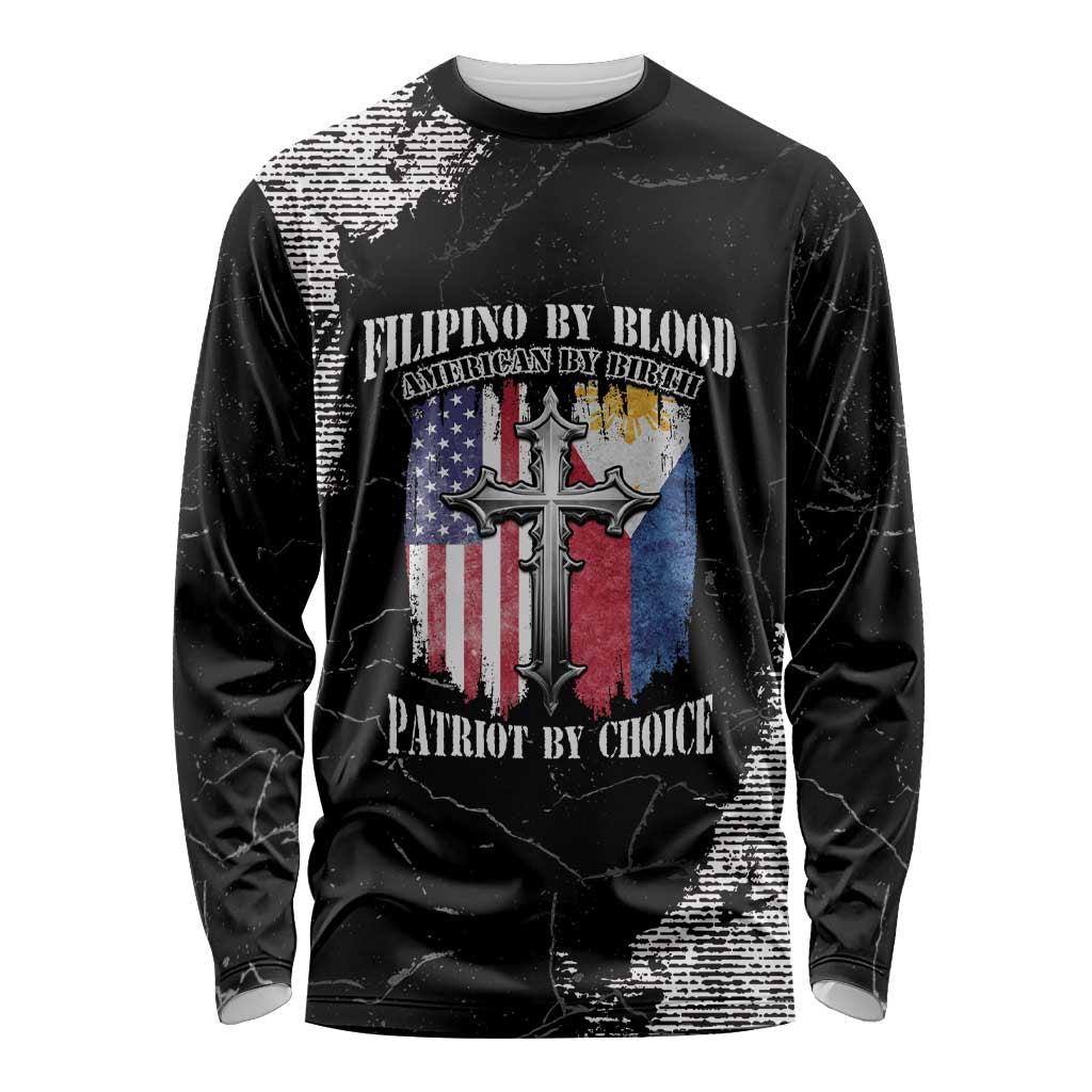 Personalized Philippines And USA Long Sleeve Shirt Grunge Style