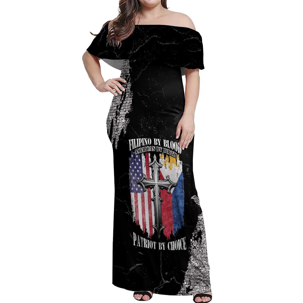 Personalized Philippines And USA Off Shoulder Maxi Dress Grunge Style