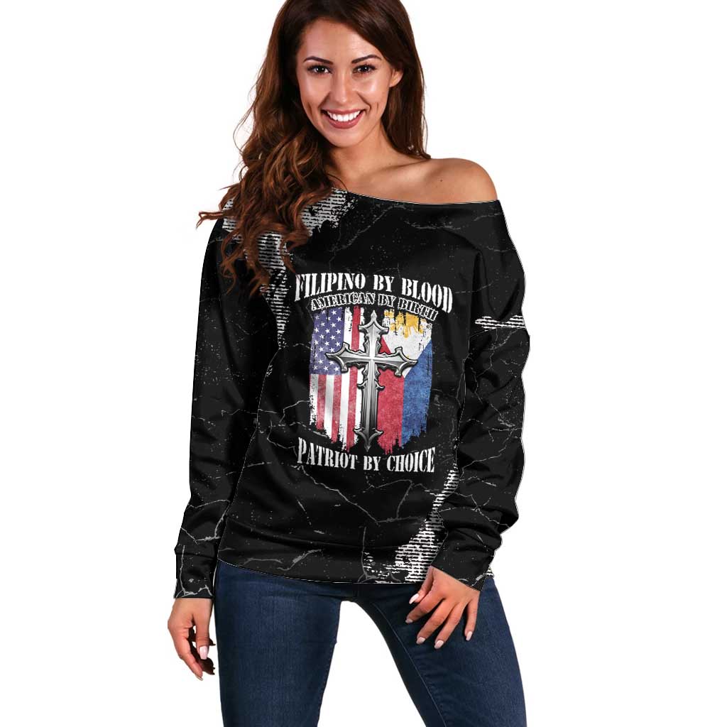 Personalized Philippines And USA Off Shoulder Sweater Grunge Style