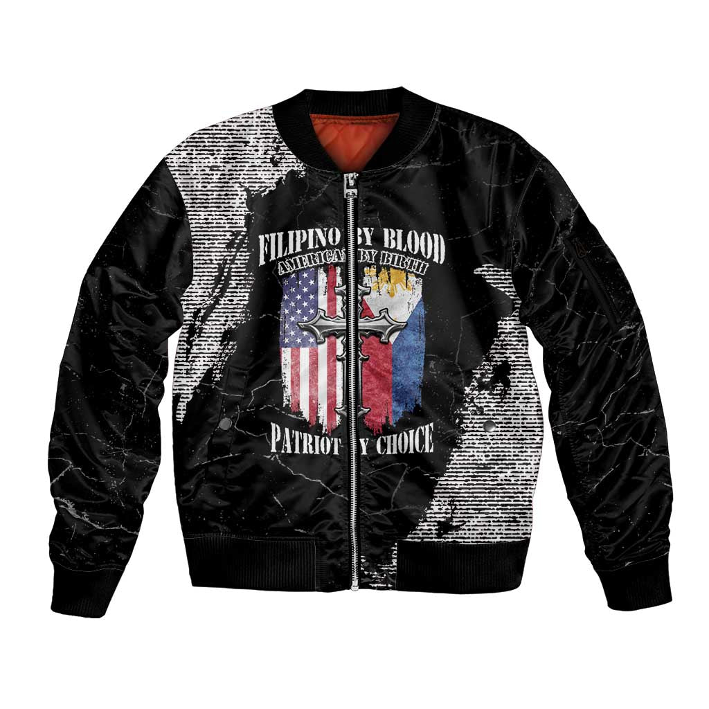 Personalized Philippines And USA Sleeve Zip Bomber Jacket Grunge Style LT05 - Wonder Print Shop