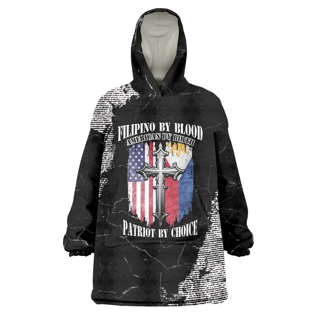 Personalized Philippines And USA Wearable Blanket Hoodie Grunge Style LT05 - Wonder Print Shop