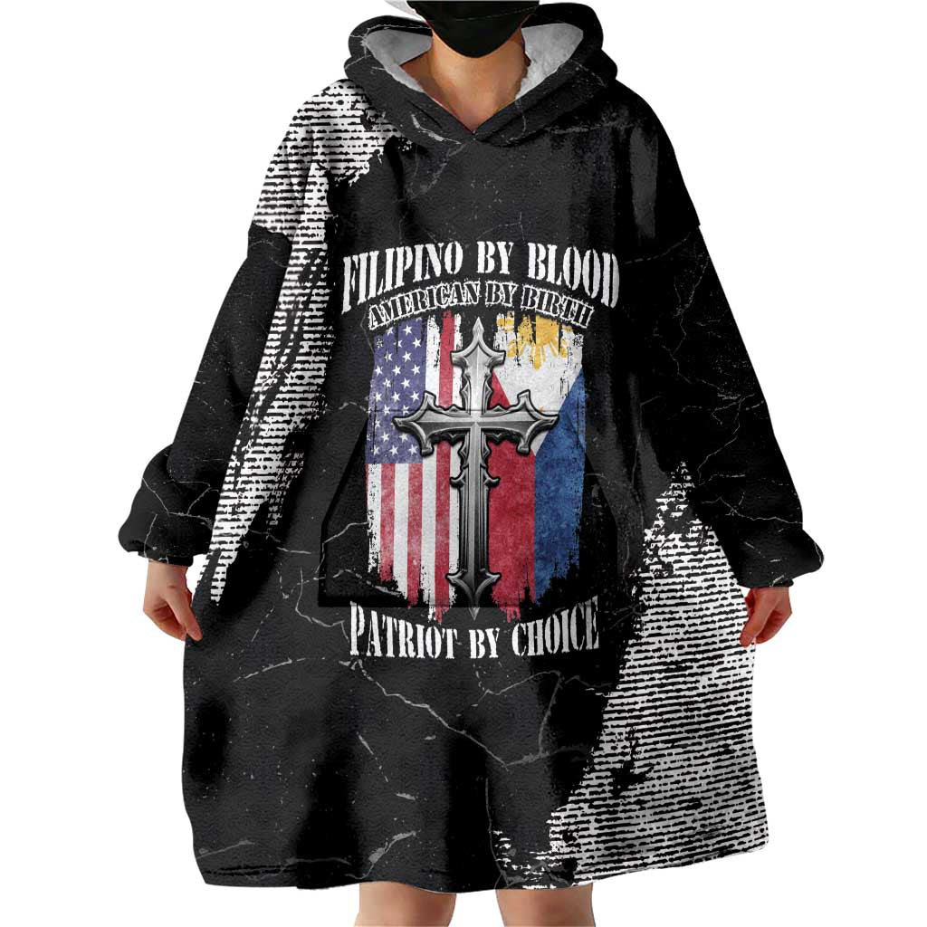 Personalized Philippines And USA Wearable Blanket Hoodie Grunge Style LT05 - Wonder Print Shop