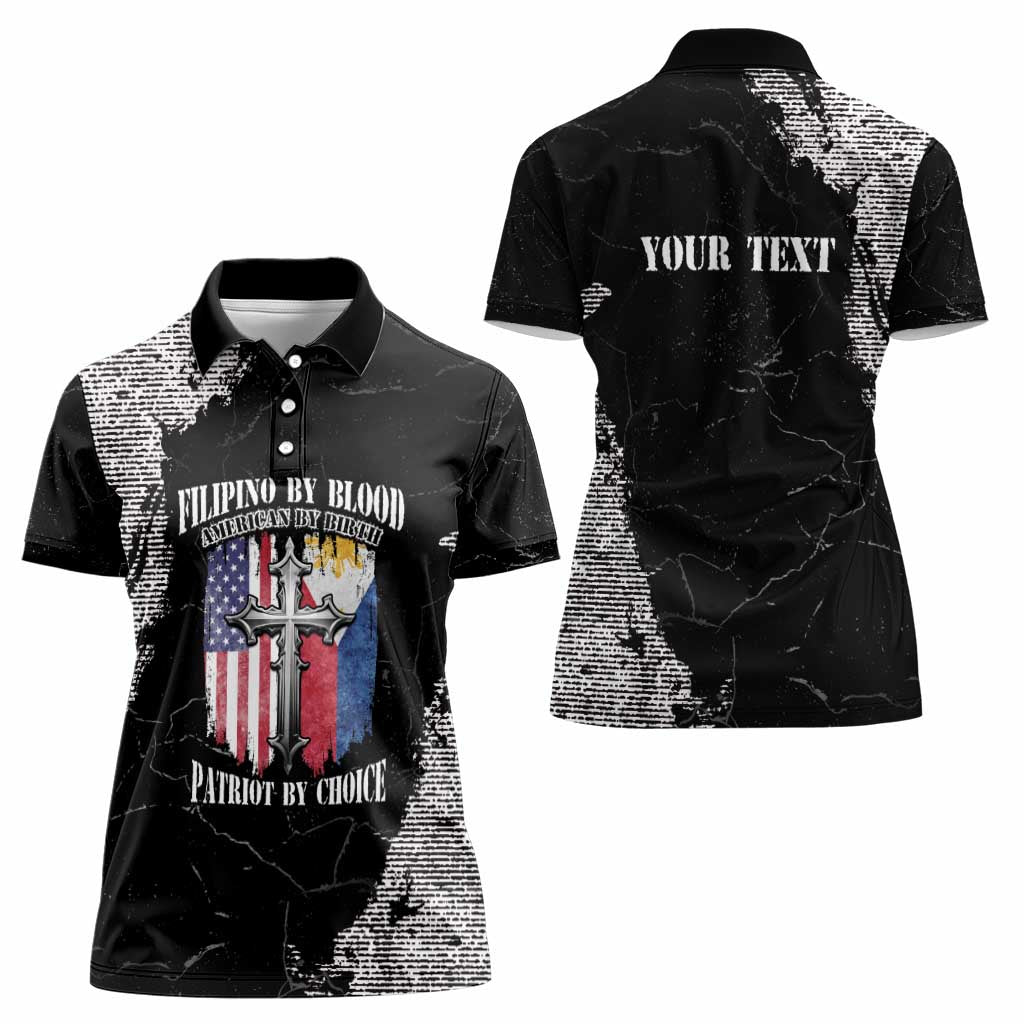 Personalized Philippines And USA Women Polo Shirt Grunge Style LT05 - Wonder Print Shop