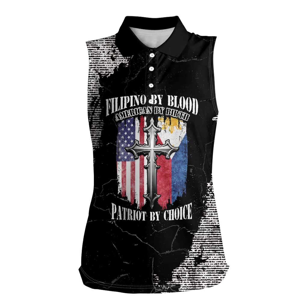Personalized Philippines And USA Women Sleeveless Polo Shirt Grunge Style LT05 - Wonder Print Shop