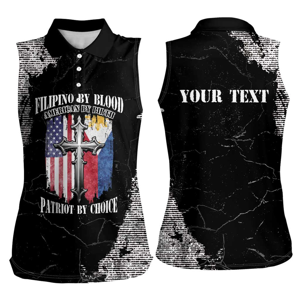 Personalized Philippines And USA Women Sleeveless Polo Shirt Grunge Style LT05 - Wonder Print Shop