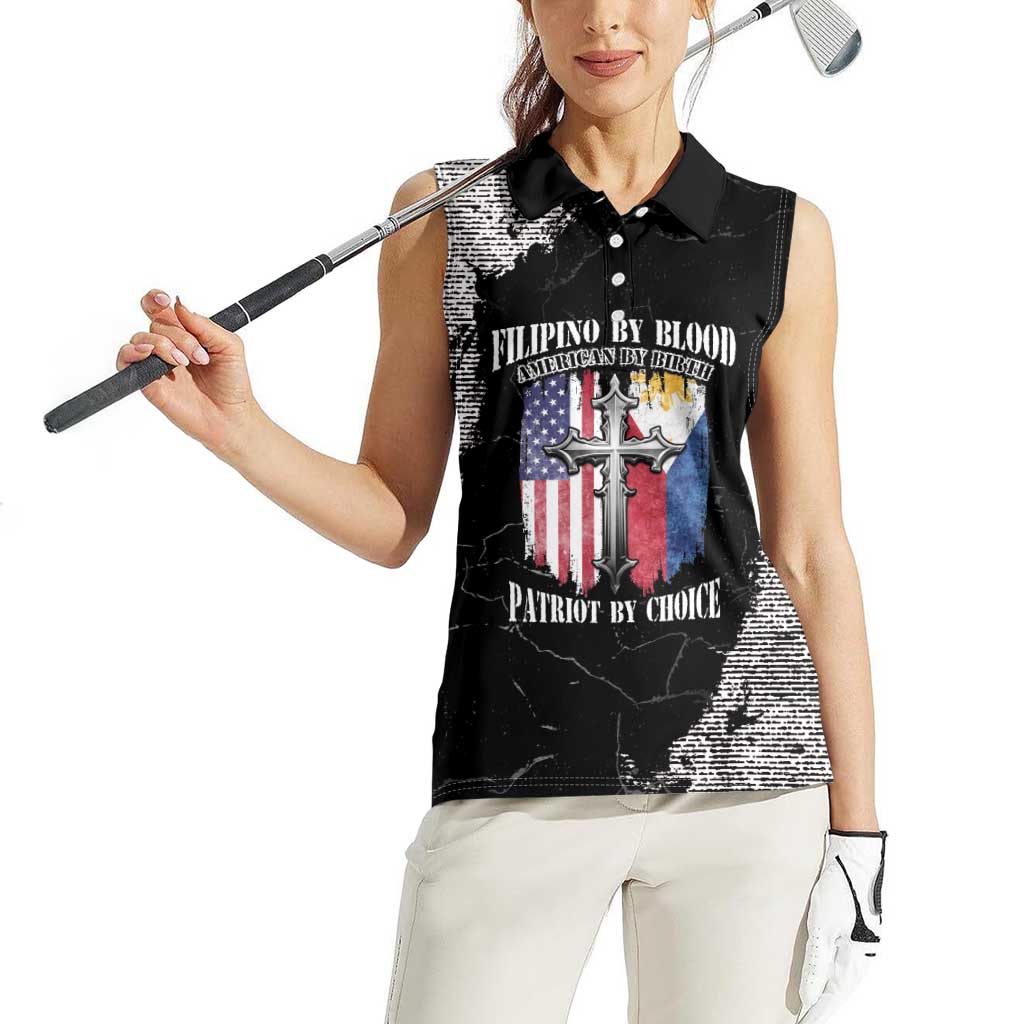 Personalized Philippines And USA Women Sleeveless Polo Shirt Grunge Style LT05 - Wonder Print Shop