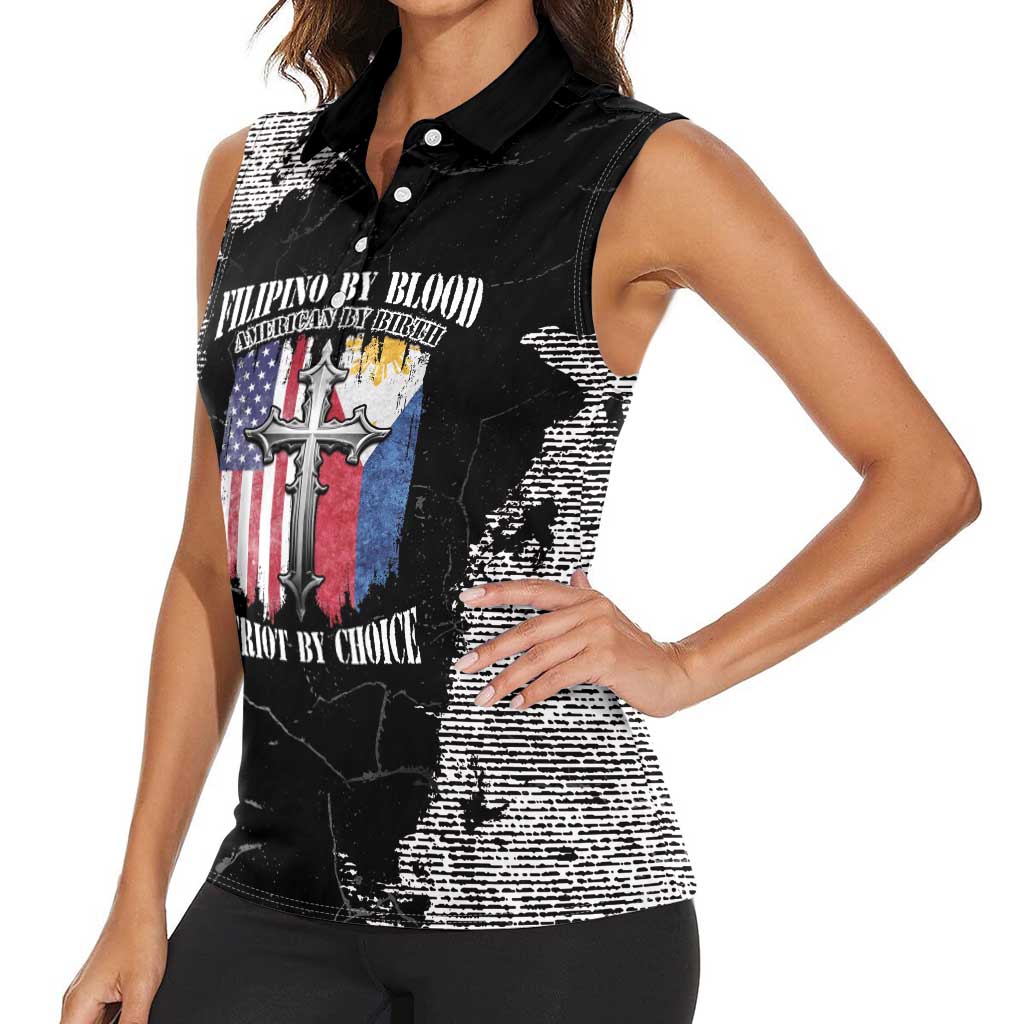 Personalized Philippines And USA Women Sleeveless Polo Shirt Grunge Style LT05 - Wonder Print Shop