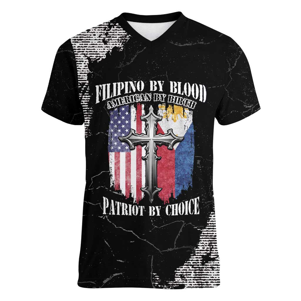 Personalized Philippines And USA Women V-Neck T-Shirt Grunge Style LT05 - Wonder Print Shop